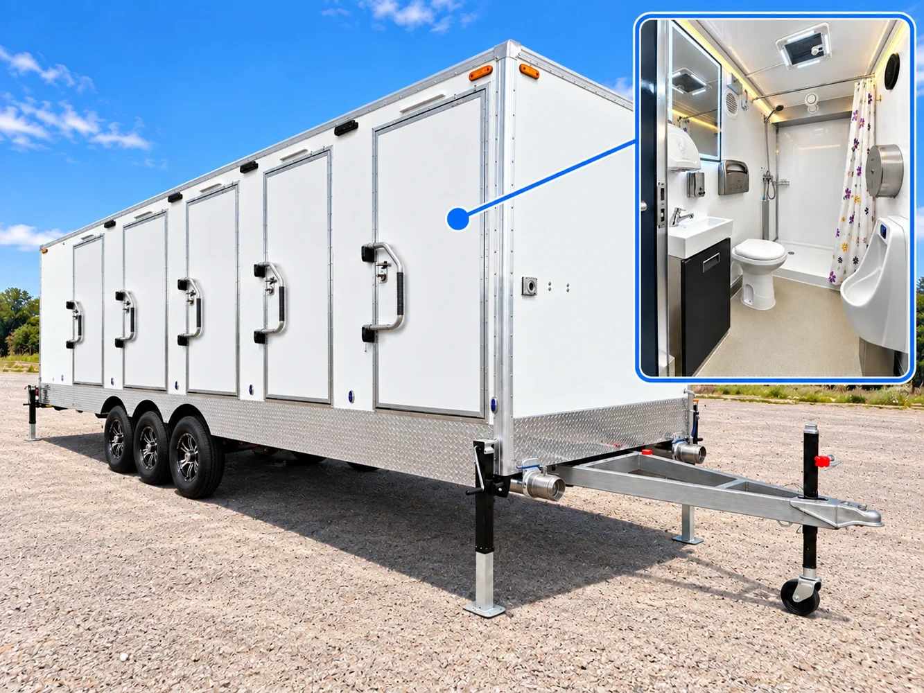 temporary shower restroom trailer exterior doors